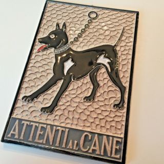 Italian Tile Art Dog Creazioni Luciano Attenti Al Cane (beware Of Dog) Plaque