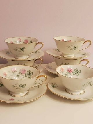 Tirschenreuth The Clover 2604 Fine China Tea Cups And Saucers - Set Of 6