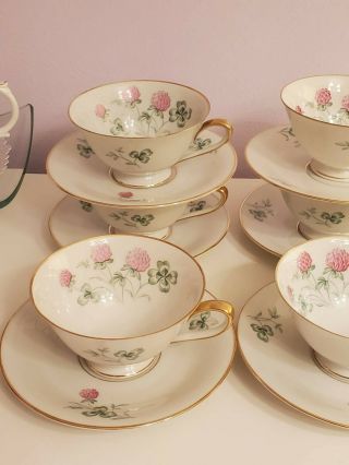 TIRSCHENREUTH The Clover 2604 Fine China Tea Cups and Saucers - Set of 6 3