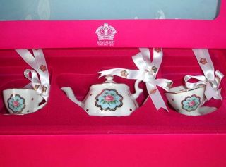 Royal Albert Polka Blue Ornaments SET/3 Mini Tea Service Country Roses 2