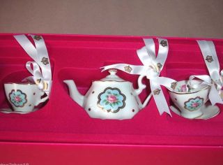 Royal Albert Polka Blue Ornaments SET/3 Mini Tea Service Country Roses 3