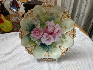Antique Signed R.  S.  Prussia Cake Plate Or Serving Bowl Hand Painted Flowers