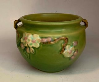 Vintage Roseville Pottery Green Apple Blossom Jardiniere 300 - 4 "