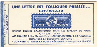 Air France Airmail Etiquette Full Booklet,  Complete Unexploded