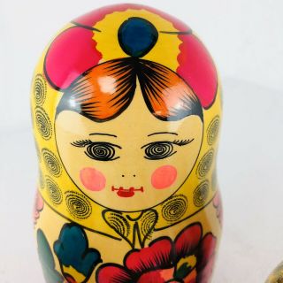 9 Piece Wood Russian Matryoshka Nesting Dolls Hand Painted Decor Pink 8.  5” 3