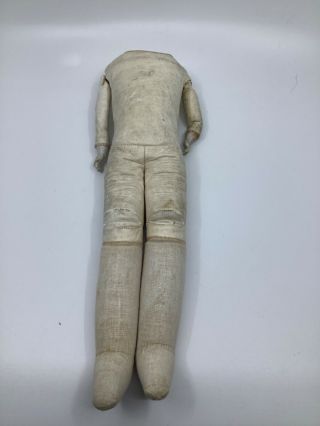 14” Kid Leather & Cloth Doll Body With Bisque Hands.