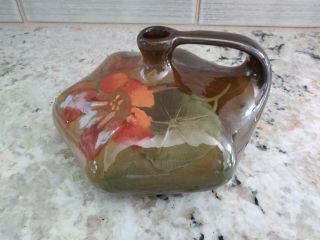 Weller Louwelsa Poppy Squat Vase W/ Handle Artist Signed Early 1900 
