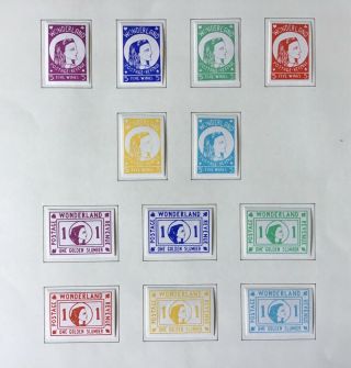 Cinderellas - Gerald King Wonderland Stamps Selection On Album Page.