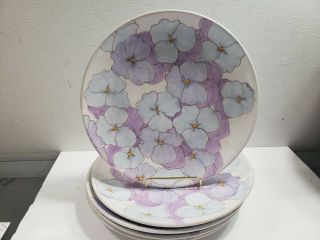 Set Of 5 Ernestine Salerno Lilac Pansy Hand Painted Majolica 10 " Dinners Italy