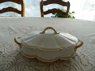 Theo.  Haviland Limoge Cov.  Oval Casserole Double Gold Nathan Dohrmann Sf 6 - 4