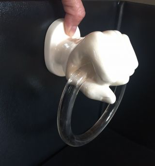 Nancy Funk White Glazed Ceramic Hand W/acrylic Ring Towel Holder