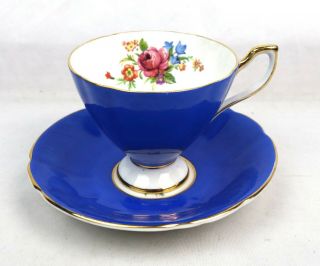 Taylor & Kent England Bone China Tea Cup And Saucer Royal Blue Gold Rim Floral