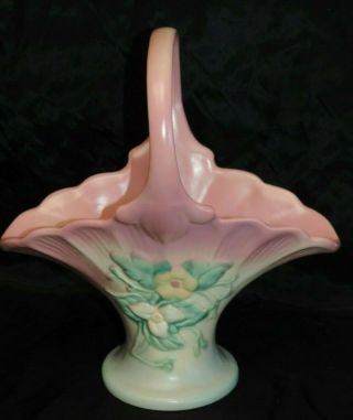 Vintage Hull Art Pottery Basket Vase Pink & Green 10 1/2 "