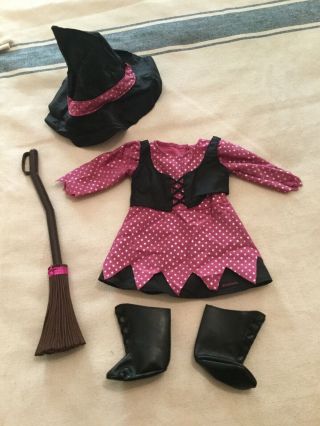 American Girl Doll Witch Halloween Costume In Black And Pink.  All Accessories.