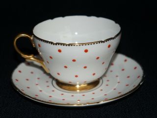 Shelley England Fine Bone China Polka Dot Porcelain Gold Gilt Teacup Saucer Set