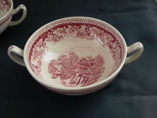 Vintage Homer Laughlin Currier,  Ives Cream Soup Bowls,  Red Transferware