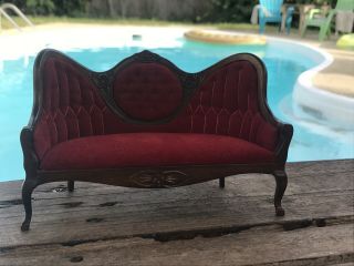 Dollhouse Miniatures Vintage Victorian Style Suede Red Couch