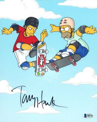 Tony Hawk Signed Autograph 8x10 Photo The Simpsons Skateboarder Beckett Bas
