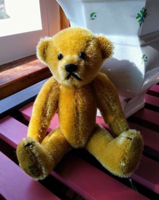 Artist Small Fully - Jointed Gold Mohair Bear 6.  5”,  Signed On Foot Cin 1993