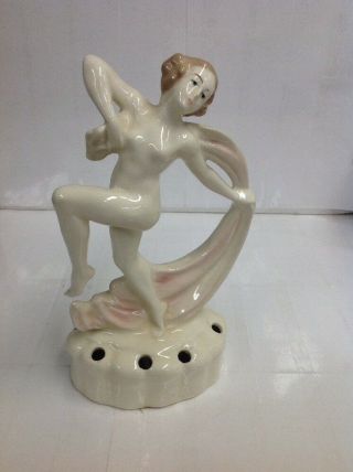 Scarf Dancer Art Deco Nude Lady Flower Frog Figurine Vintage Pottery Germany