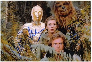 Carrie Fisher Harrison Ford Stars Wars Hand Signed Autograph Color 8x10 W/coa
