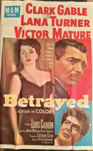 Clark Gable,  Lana Turner,  Victor Mature Signed Vintage Movie Poster.