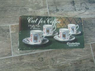 Elizabethan Fine Bone China Cut For Coffee 4 Demitasse Cups & Saucers Rare