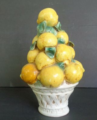 Vintage Italian Majolica Lemon Tree Topiary Centerpiece Ceramic 11” Tall
