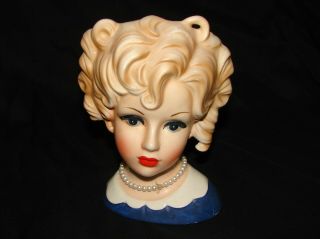 Vintage Inarco Lady Head Vase Planter W/ Faux Pearl Necklace E5623