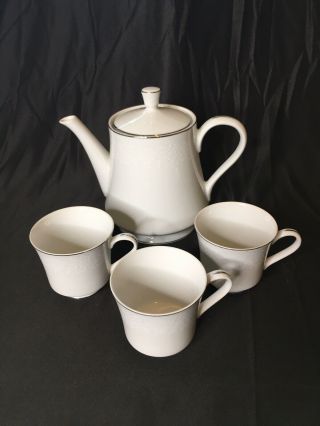 Crown Victoria Lovelace Fine China Teapot And 3 Tea Cups - Japan
