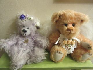 2 Collectible Annette Funicello Bear Set Pair Angel Bears Mohair