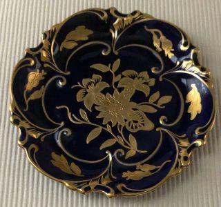 Vintage Jlmenau Graf Von Henneberg Scalloped Dish Echt Kobalt & Gold Floral