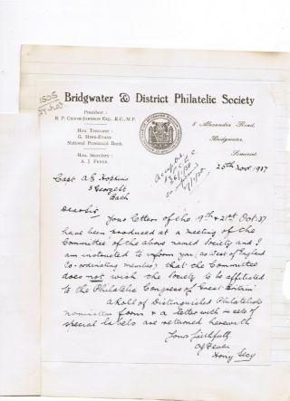 Philatelic Congress Of Great Britain 1938 Cambridge Correspondence From Minute B