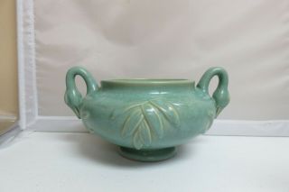 Vtg Weller Pottery Patricia Matte Green Art Craft 11 " Wide Swan Head Handle Vase