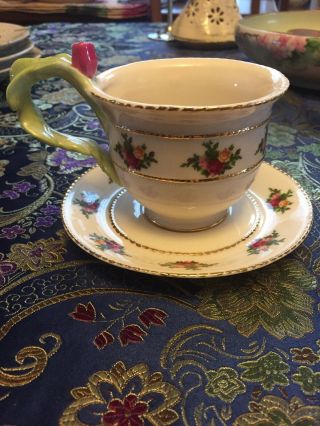 Royal Albert Old English Roses Teacup And Saucer Leaf And Rose Handle Unique
