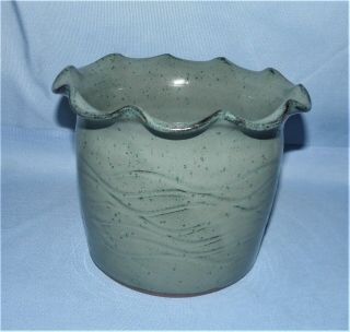 Vintage Ml Owens Nc Pottery Blue Glaze Vase Pot Signed Pattern