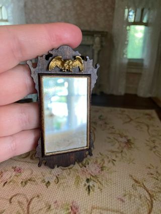 Vintage Miniature Dollhouse Artisan Made Eagle Medallion Wood Framed Wall Mirror