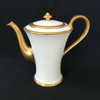 Elegant Limoges France White W/ Gold Gilt Trim Coffee Pot Teapot 7.  5 "