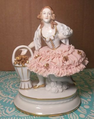 Antique Muller Volkstedt Lace Lady Ballerina Champion Figurine 6.  25 " Germany
