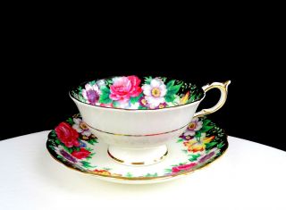 Paragon England Double Warrant Westdale Rose & Floral 2 1/8 " Cup And Saucer