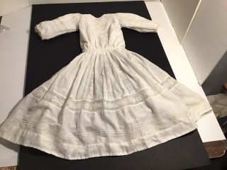 Fine White Cotton Doll Dress With Lace Inserts