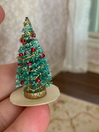 Vintage Miniature Dollhouse Tiny Decorated Table Top Christmas Bottle Brush Tree