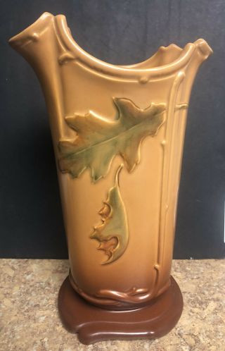 Vintage Weller Pottery Oak Leaf Brown Tall Art Nouveau Vase Euc