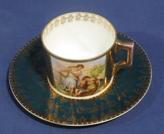 Vtg Antique Royal Vienna China Beehive Mark Hand Painted Portrait Cup,  Saucer