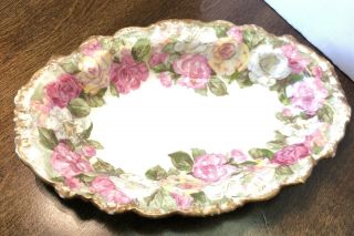Antique Jean Pouyat Limoges Vegetable Plate Dish Roses Flowers China Pottery