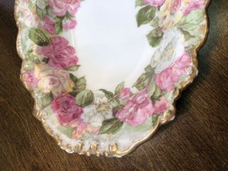 Antique Jean Pouyat Limoges Vegetable Plate Dish Roses Flowers China Pottery 2