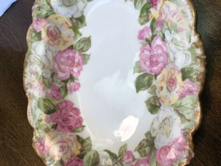 Antique Jean Pouyat Limoges Vegetable Plate Dish Roses Flowers China Pottery 3