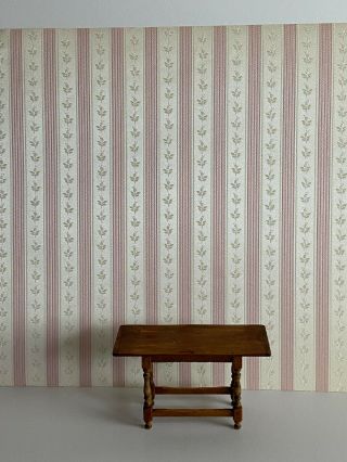 Vintage Miniature Dollhouse Wallpaper Germany Linen Backed Damask Pink Stripes