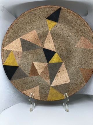 Signed M.  H Earthenware Studio Pottery Bowl,  Geometric Motif,  Desert Clr Palette