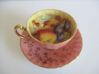 Aynsley D.  Jones Cup & Saucer Orchard Fruits On Pink